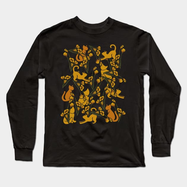 Flower Garden Cats Long Sleeve T-Shirt by bubbsnugg